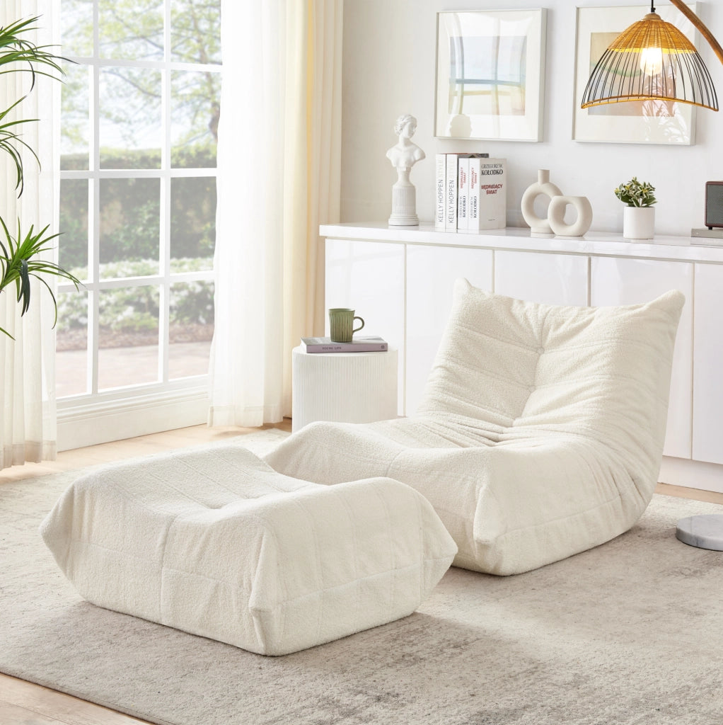 POLTRONA RELAX con poggiapiedi Set da 2 pezzi Teddy Beige