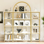 Set di scaffali modulari 163x30x184 cm in MDF e acciaio oro e bianco