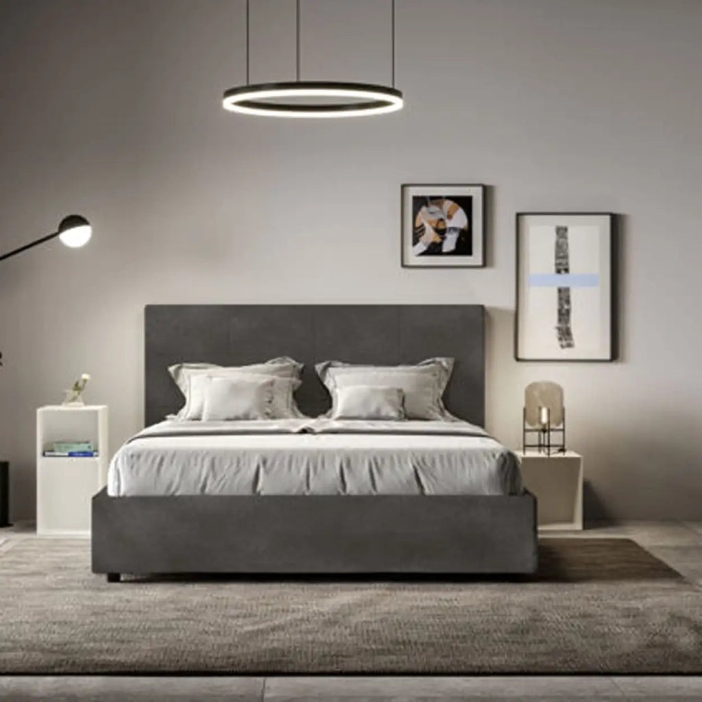 Letto matrimoniale contenitore imbottito 160x210 microfibra grigio Mika