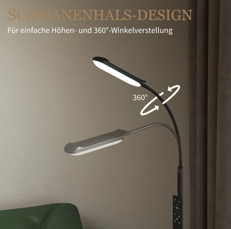 Lampada da Terra LED Dimmerabile con Telecomando e Controllo Touch, Collo d'Oca Regolabile a 360°, Timer 1 Ora, Funzione Memory, Nero
