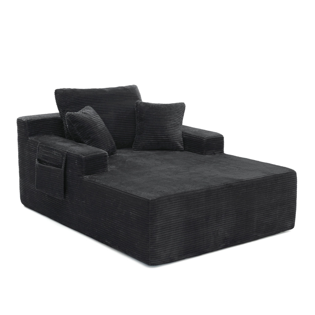 Divano Letto Convertibile con Tasche Laterali, Cuscini, in Corduroy Nero