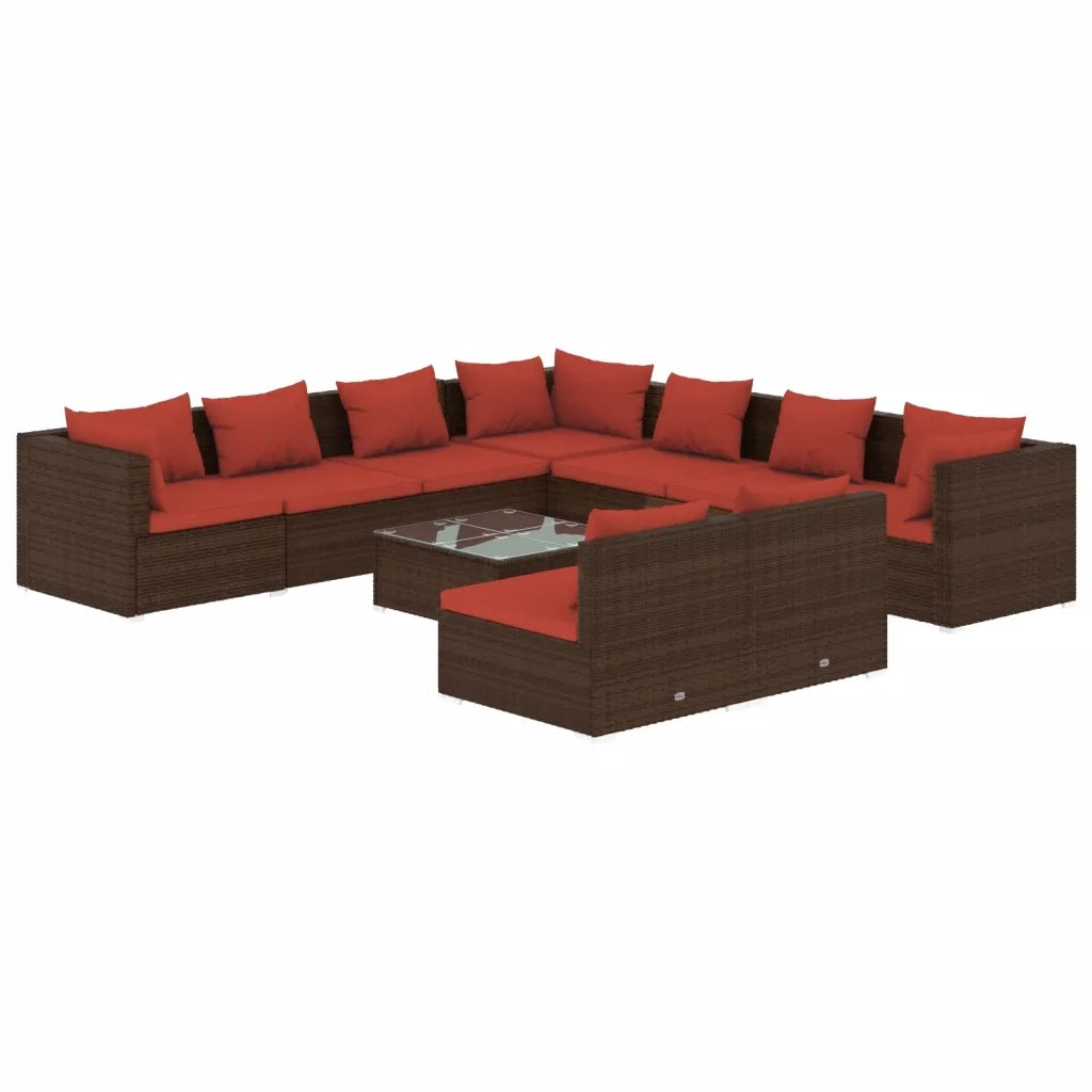 Set Divani da Giardino 10 pz con Cuscini in Polyrattan Marrone 3102427