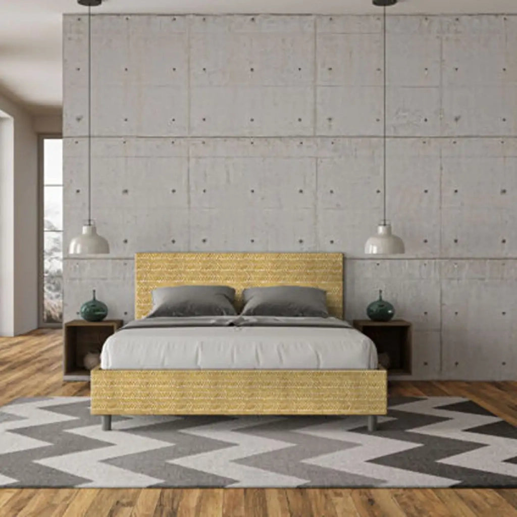 Letto matrimoniale contenitore imbottito 160x210 tessuto Aragona 3 giallo Adele