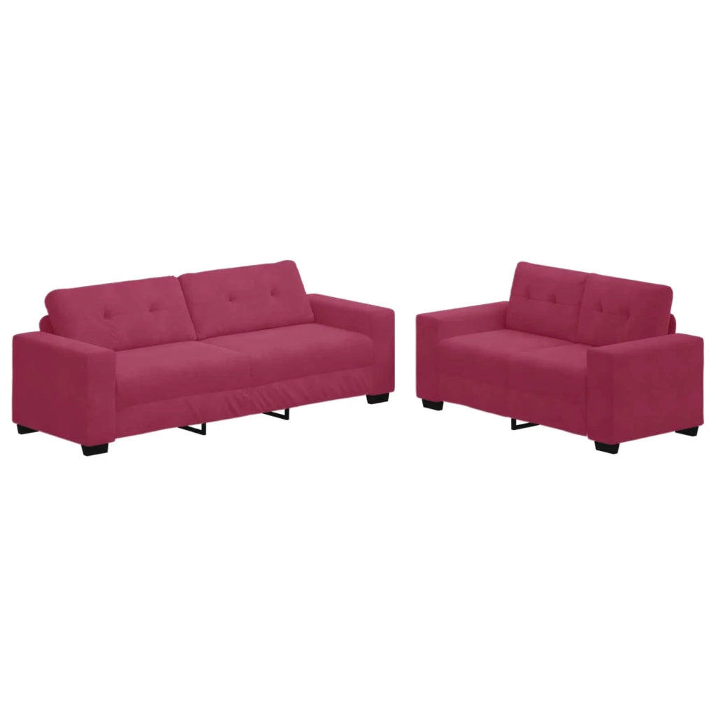Divano 2 pz Rosso Vino Velluto 3324725