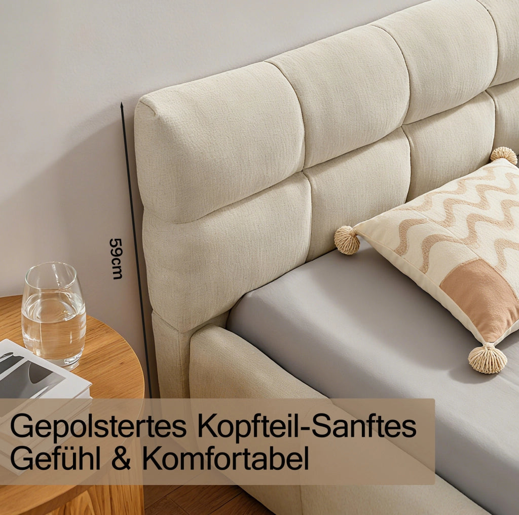 Letto singolo imbottito 90x200 cm beige in ciniglia