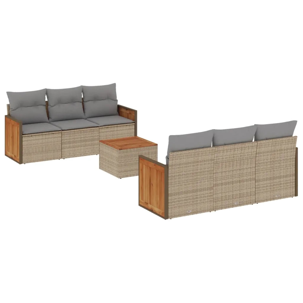 Set Divani da Giardino 7 pz con Cuscini Beige in Polyrattan 3227473