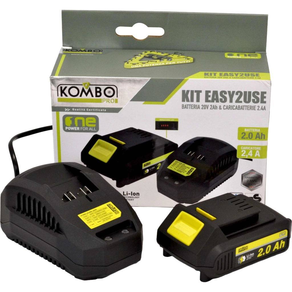 Batteria al Litio 2.0Ah + Caricabatteria 2,4A Potenza e Ricarica Veloce