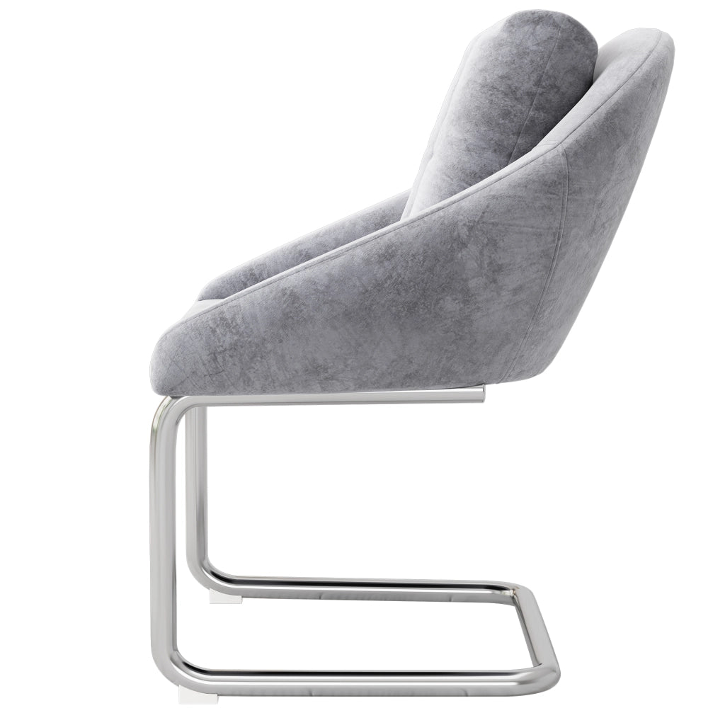 Sedia da Pranzo Set da 4 con Design Ergonomico e Gambe in Metallo, in Velluto Grigio