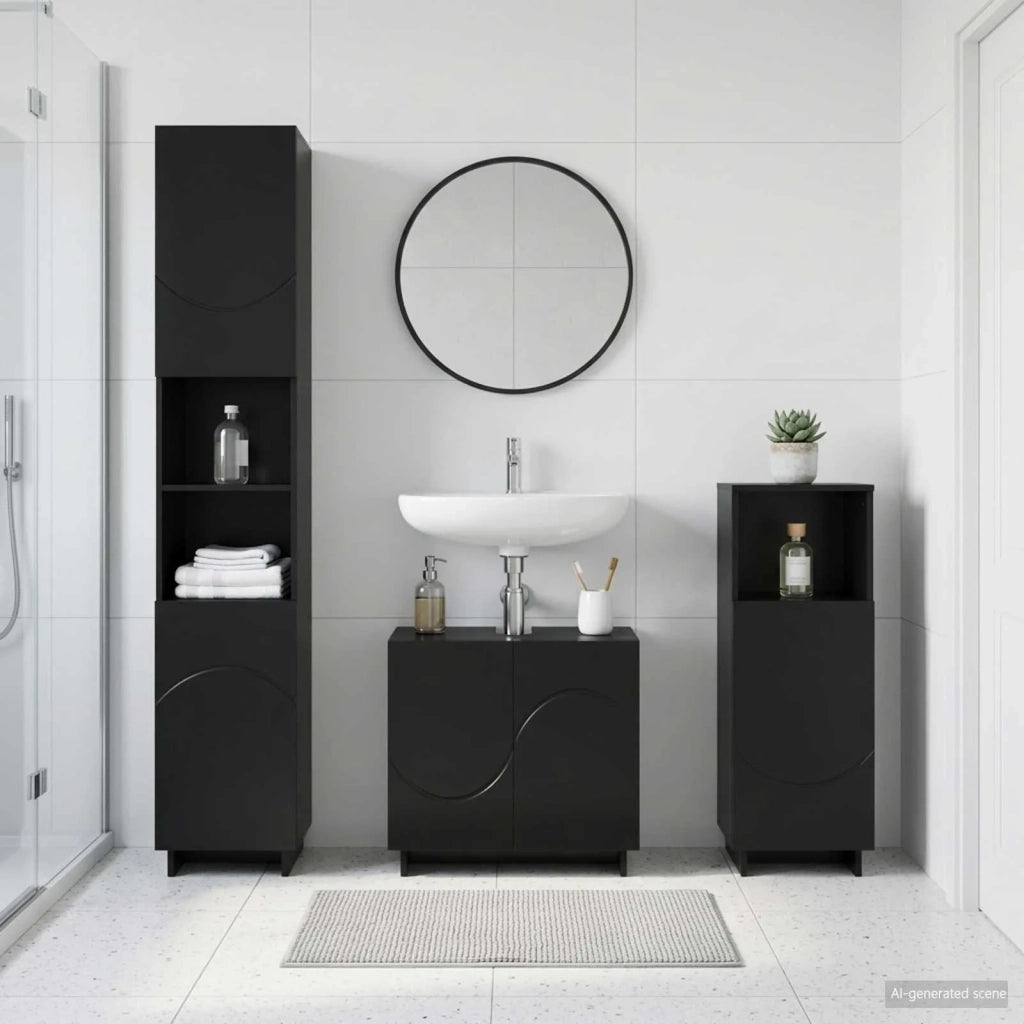 Set mobili da bagno 2 pz Nero Legno ingegnerizzato 3433101