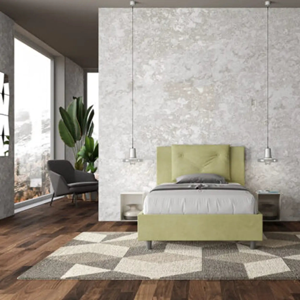 Letto una piazza e mezza contenitore imbottito 120x200 microfibra tè verde Appia