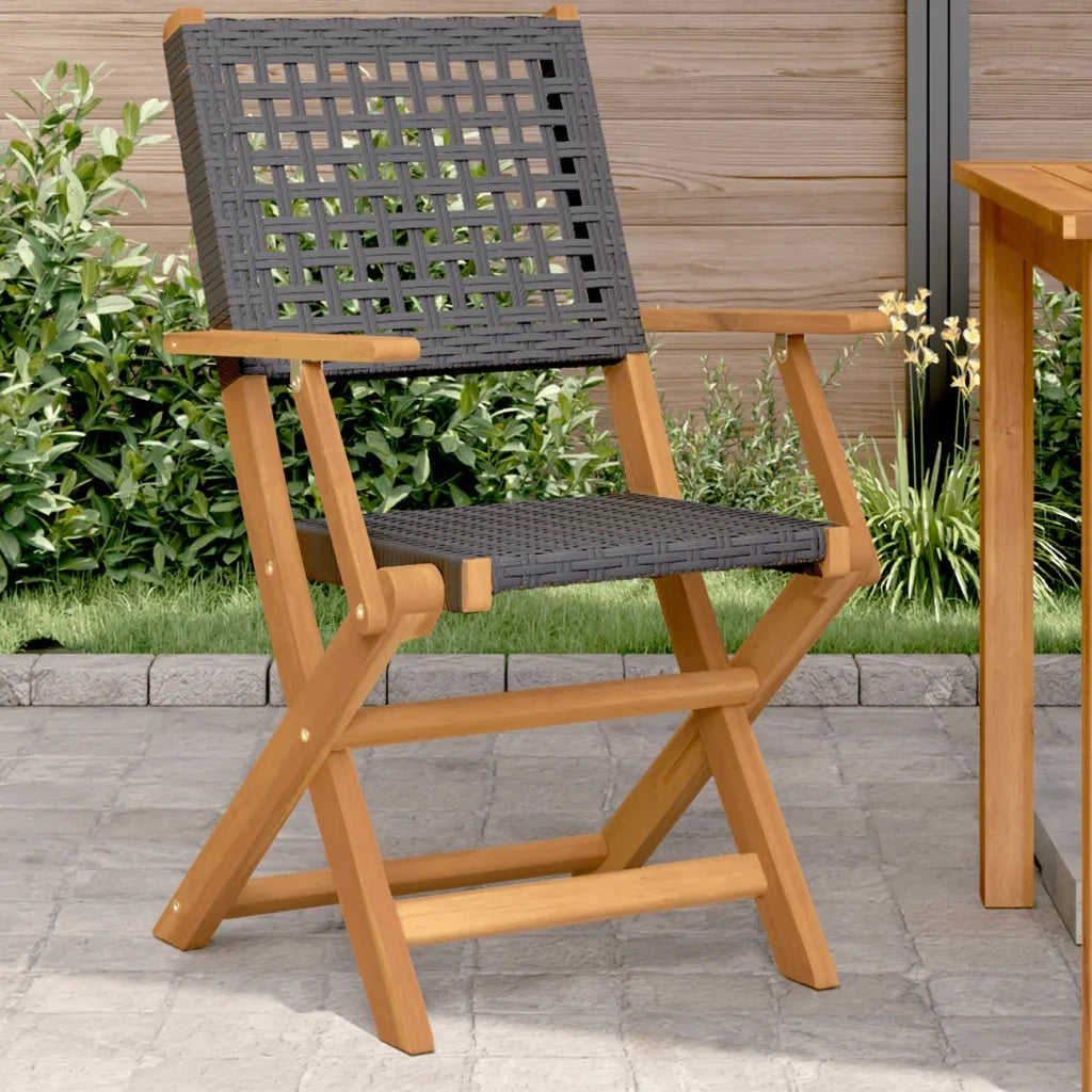 Sedie Pieghevoli 2 pz Nere Legno Massello Acacia e Polyrattan 367663