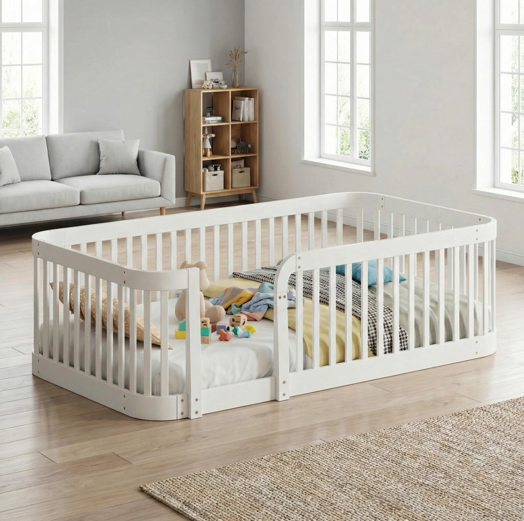 Box modulare bianco 140 x 200 cm per bambini, sponde di sicurezza e angoli arrotondati