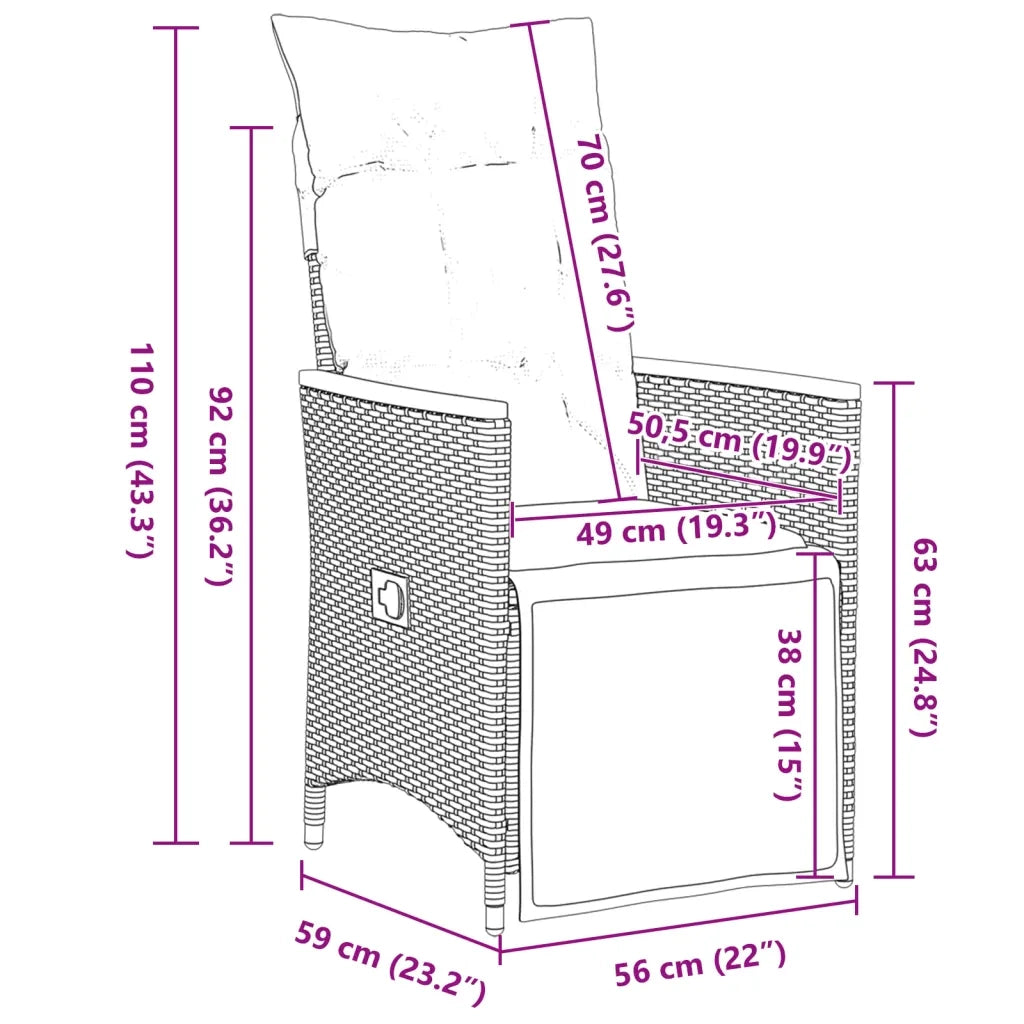 Set da Bistrò da Giardino 7 pz con Cuscini Nero in Polyrattan 3276963