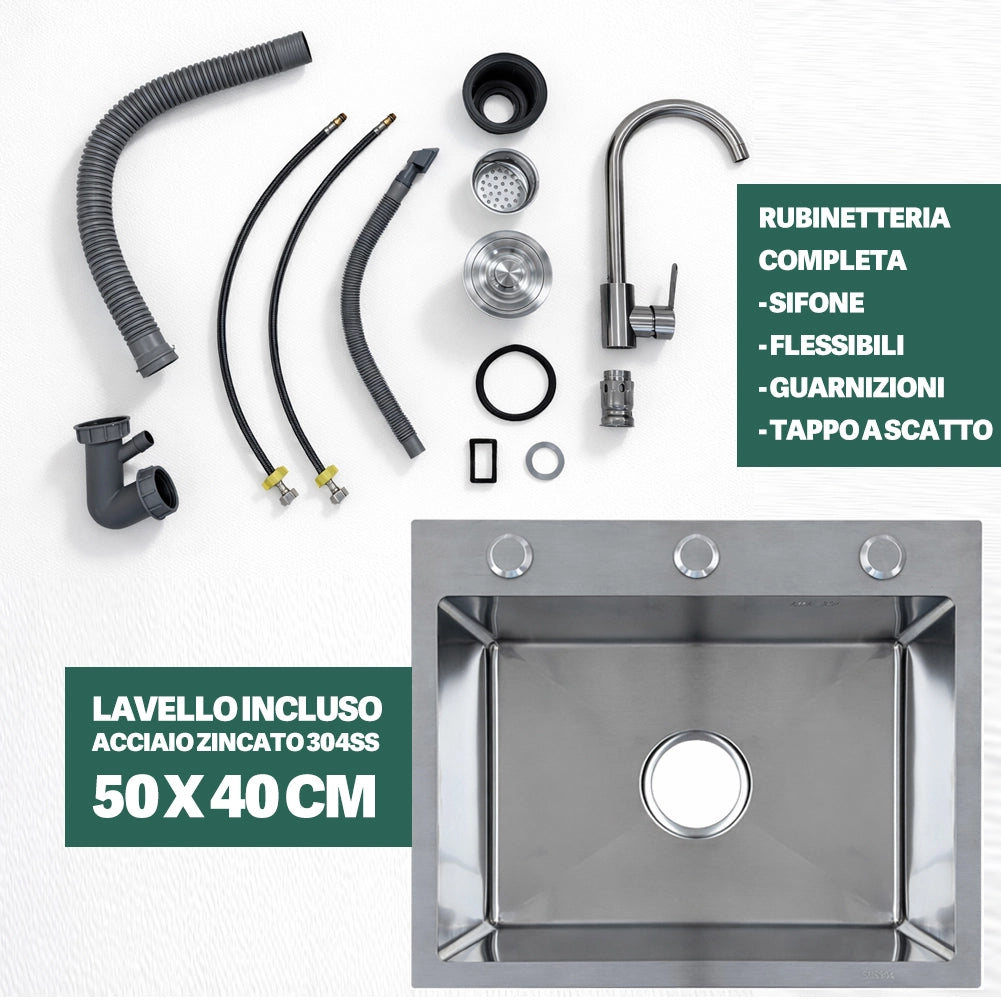 Cucina Completa 120x60 cm Bianco con Piano Cottura 4 Fuochi Lavello Rubinetteria