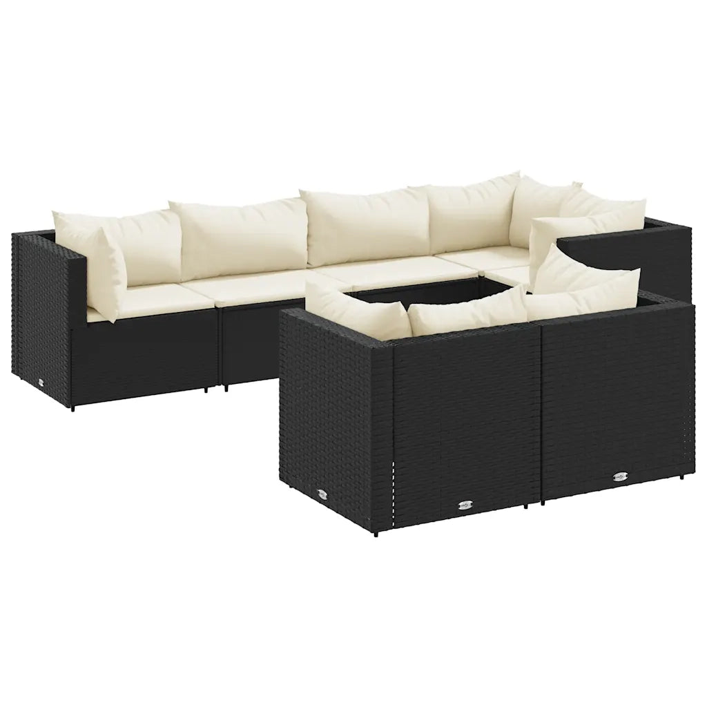 Set Salotto da Giardino con Cuscini 7pz Nero Polyrattan
