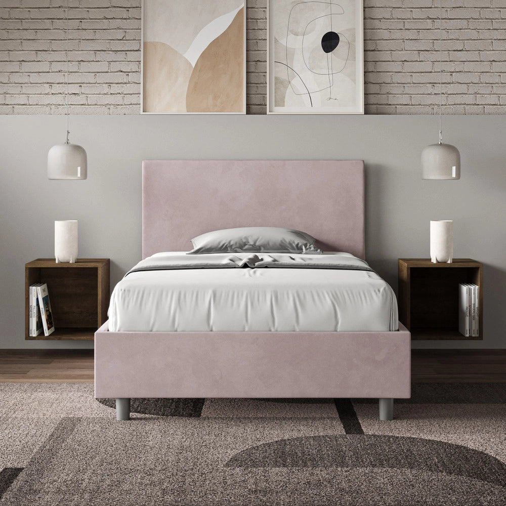 Letto Singolo 100x190 cm con Rete e Contenitore Adele Glicine