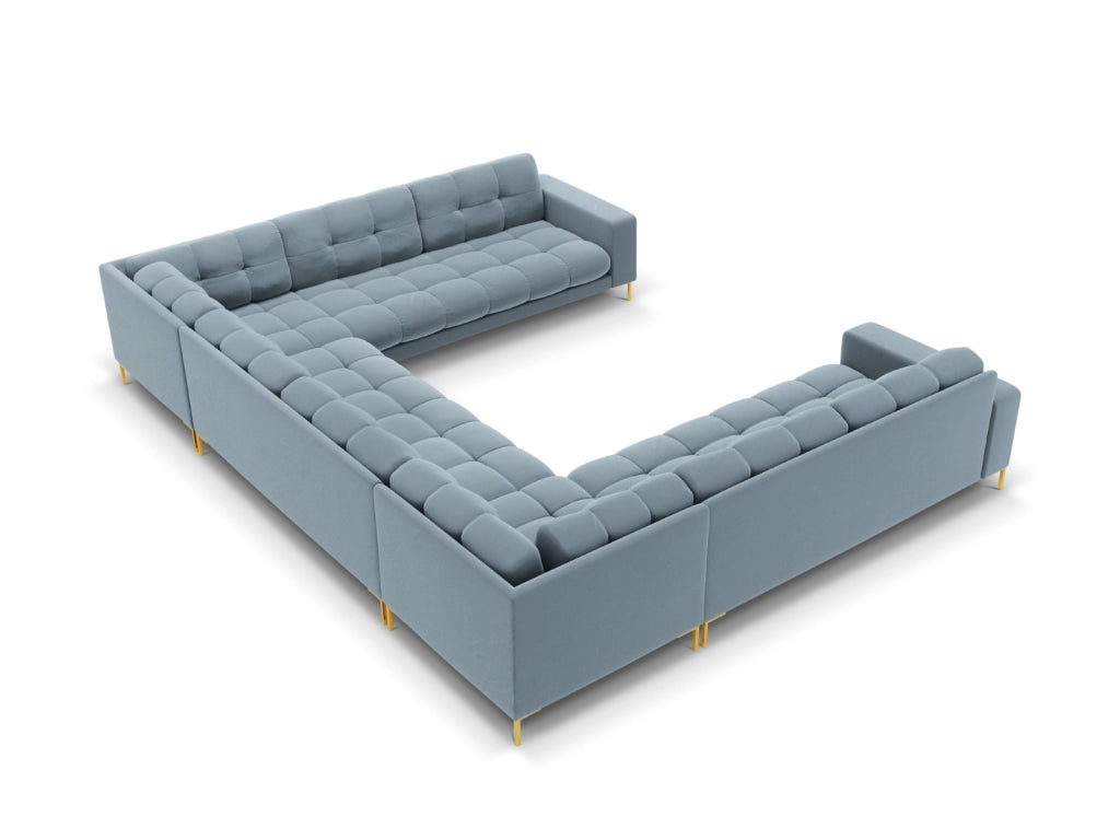Cosmopolitan Design - Divano panoramico "Bali" 9 posti in velluto azzurro 