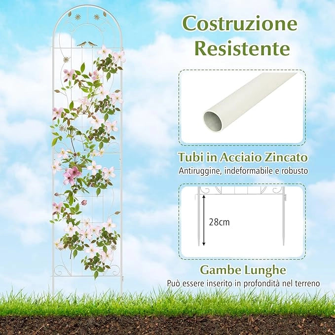 Grigliati per Rampicanti 180 x 50 CM, Set di 2 Tralicci di Metallo Antiruggine per Piante Rampicanti, Rose e Verdure, Decorazione Esterna per Giardino, Cortile e Patio (Bianco)