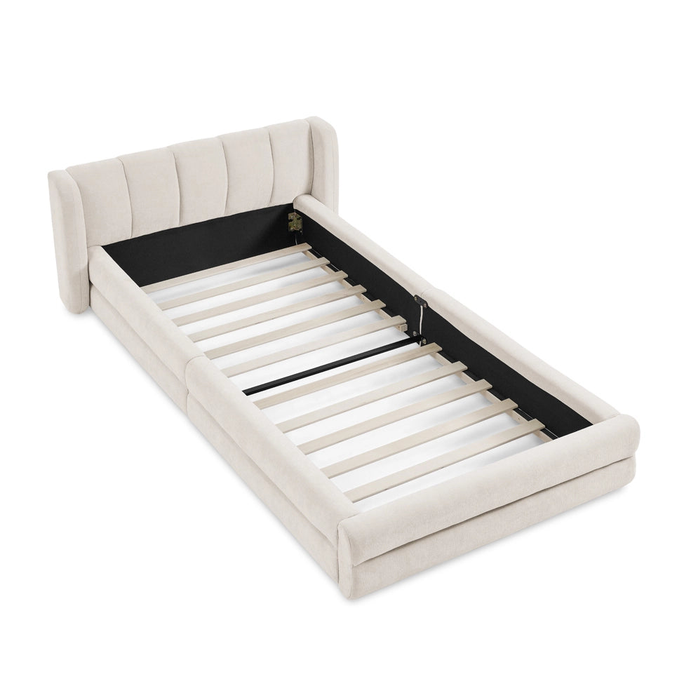 Letto singolo imbottito 90x200 cm in ciniglia beige