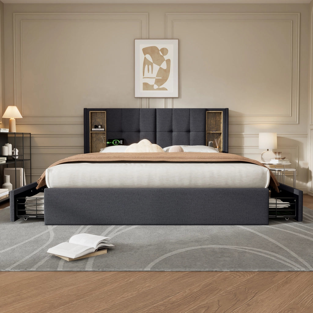 Letto imbottito matrimoniale 160x200 grigio con materasso