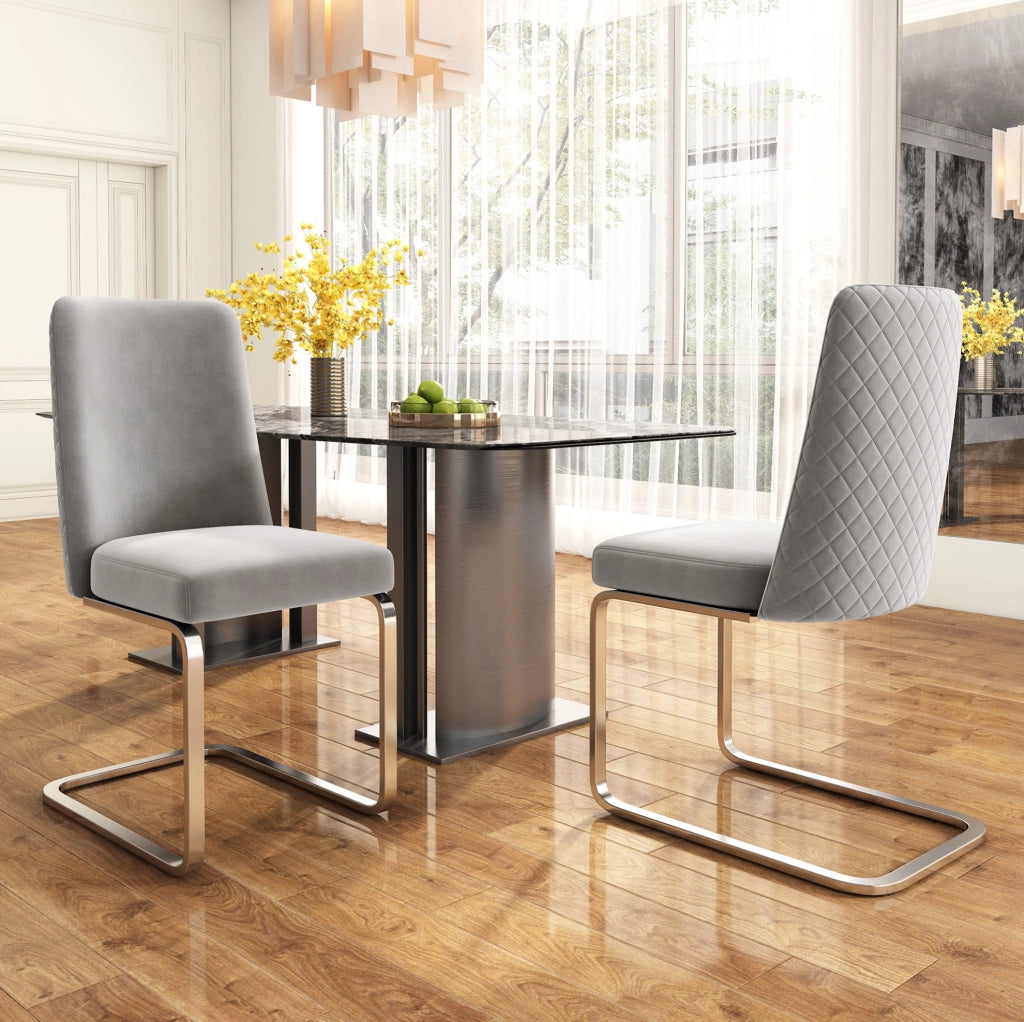 Set di 2 sedie da pranzo lounge in velluto grigio 63,5 x 63,5 x 47,63 cm