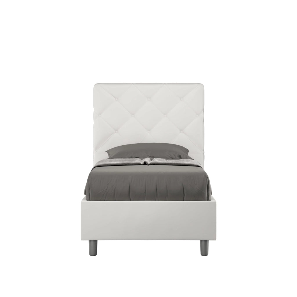 Letto Singolo 100x210 cm con Rete e Contenitore Priya Bianco