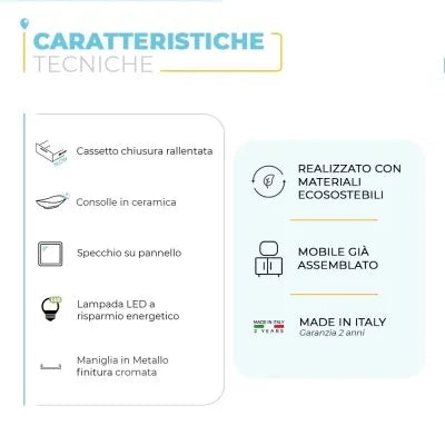 Mobile bagno sospeso 55 cm Smart bianco legno con lavabo e specchio