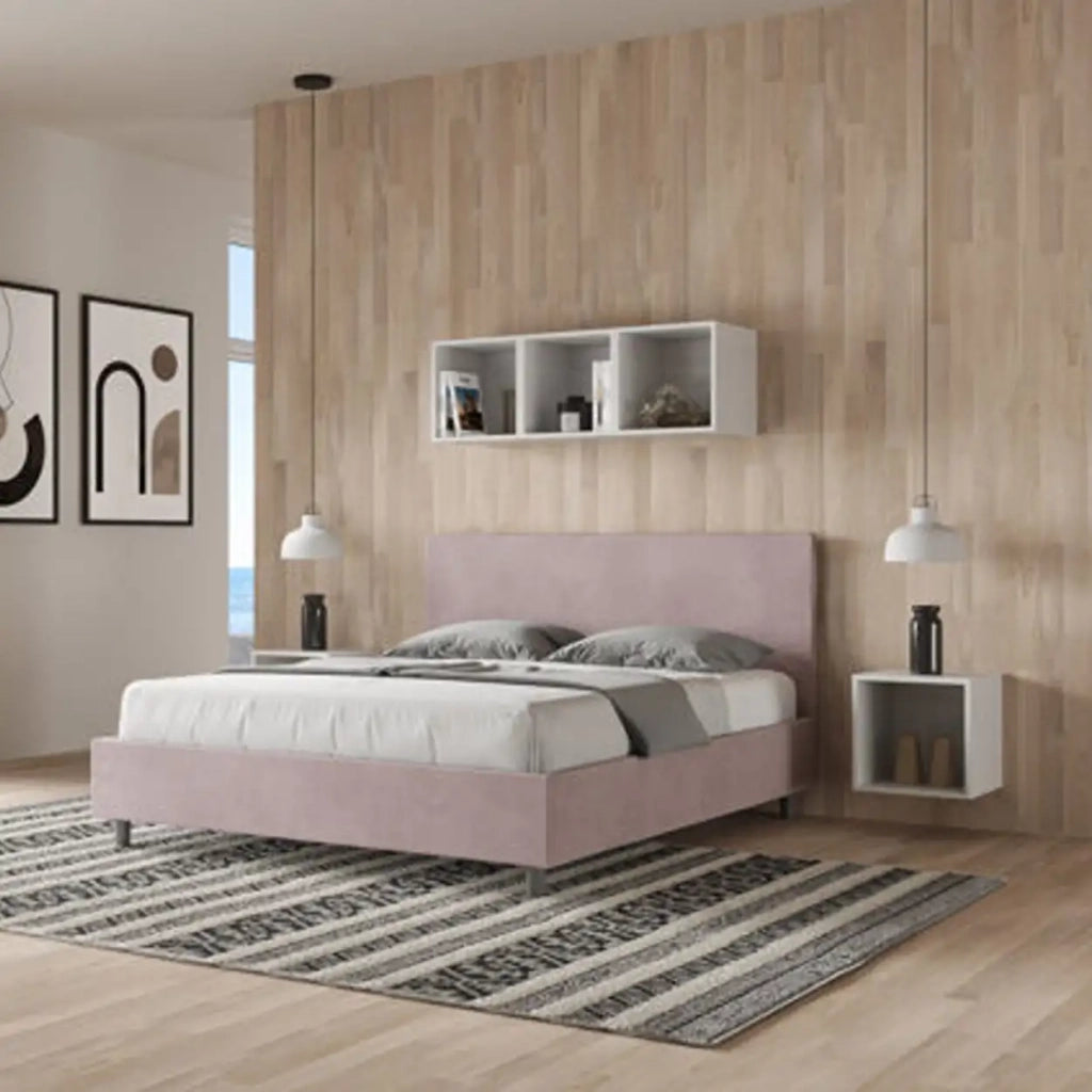 Letto matrimoniale con rete imbottito 160x200 microfibra glicine Adele