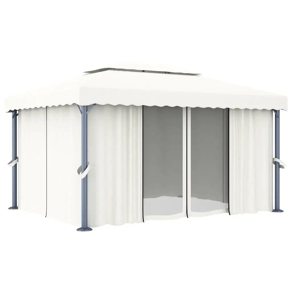 Gazebo con Tende e Stringa di Luci LED 4x3 m Bianco Crema 3070353