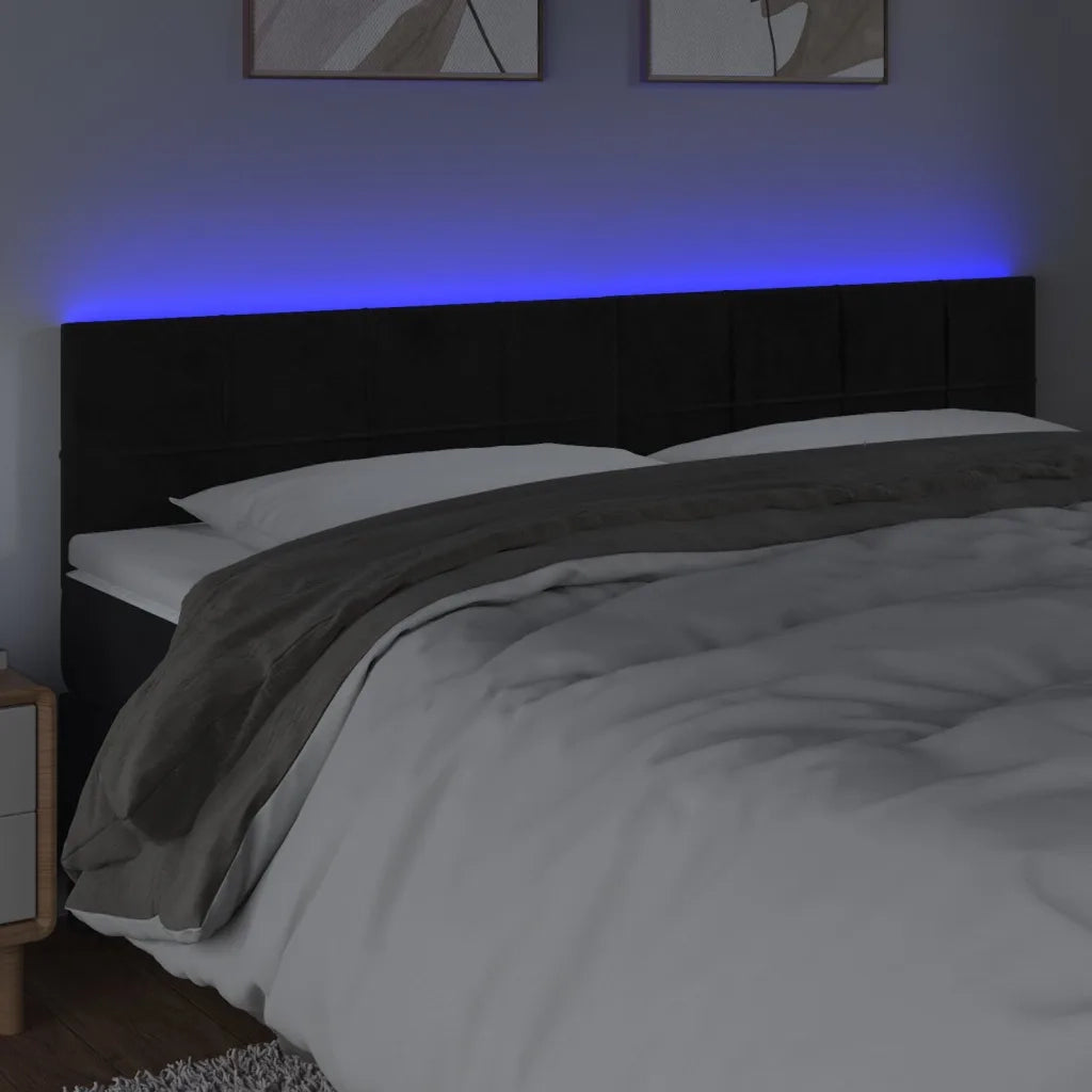 Testiera a LED Nera 160x5x78/88 cm in Velluto 3121668