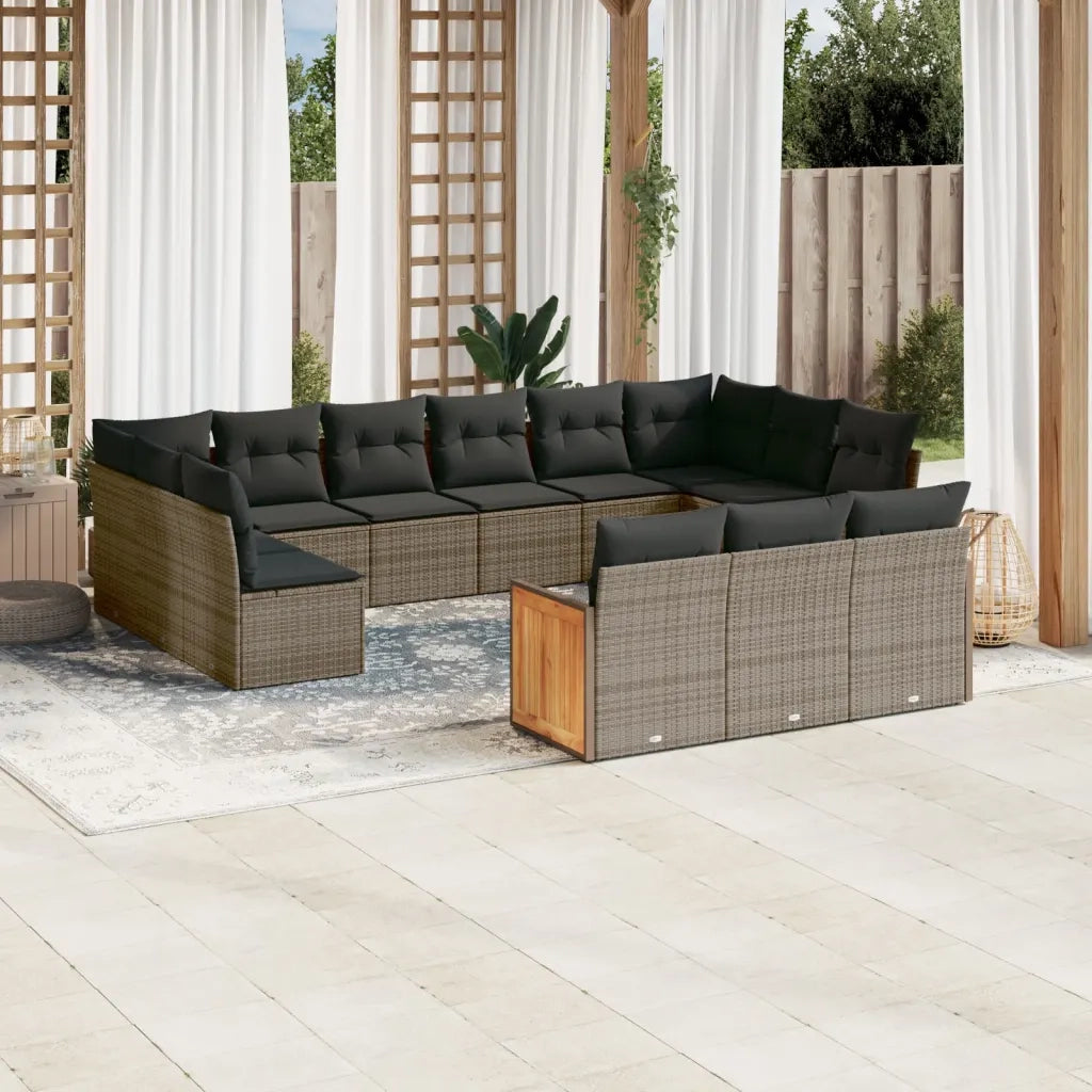 Set Divani da Giardino 13 pz con Cuscini Grigio in Polyrattan