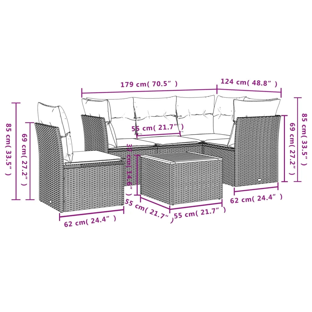 Set Divano da Giardino 6 pz con Cuscini Grigio in Polyrattan 3255976