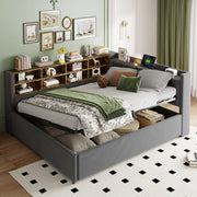 Letto imbottito 140x200 cm con contenitore, USB e luce notturna