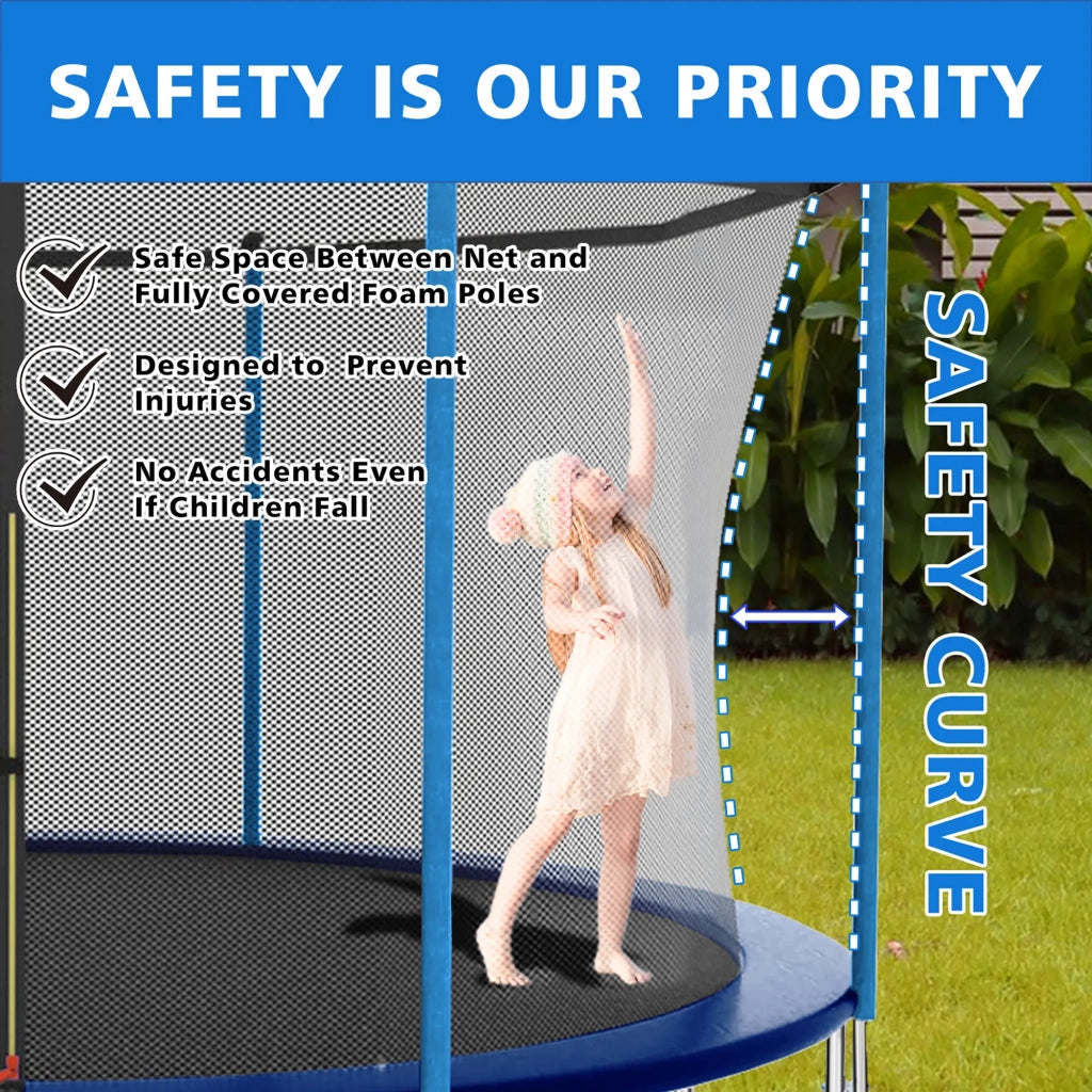 Trampolino 8FT da esterno, blu, con rete di sicurezza e scala, portata 181 kg