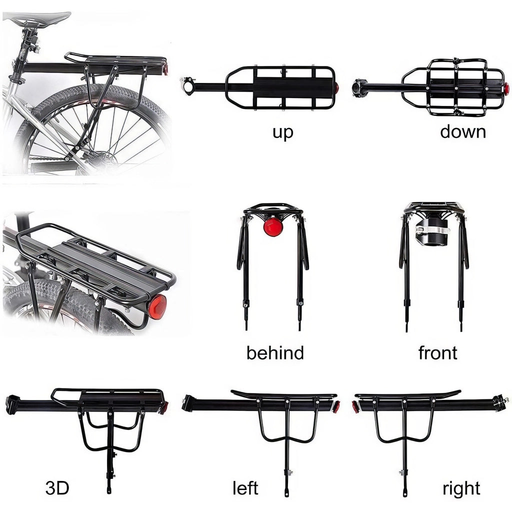 Hauler - Portapacchi Posteriore per Bici MTB da Reggisella Rack Universale con Catarifrangente in Metallo Nero