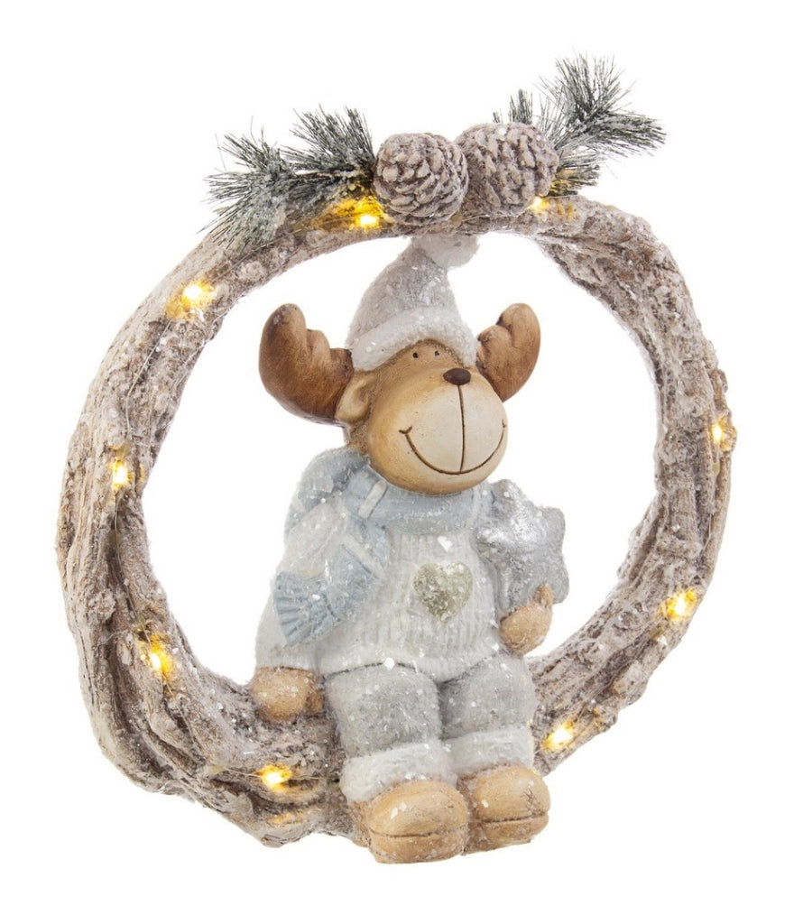 Corona di Natale Luminosa con Renna Ghirlanda Natalizia a Batterie 38 h cm