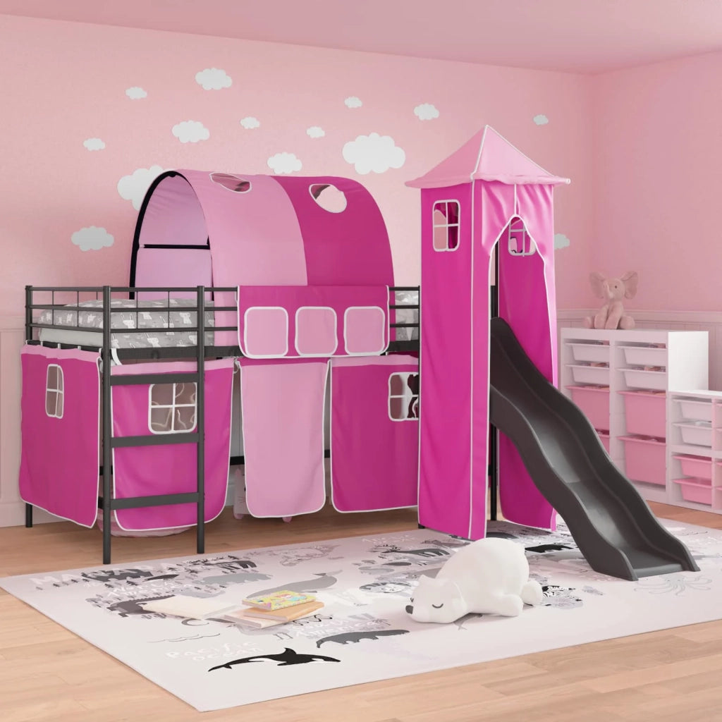 Letto a castello per bambini Nero e rosa 107 x 203 cm Metallo 42020891