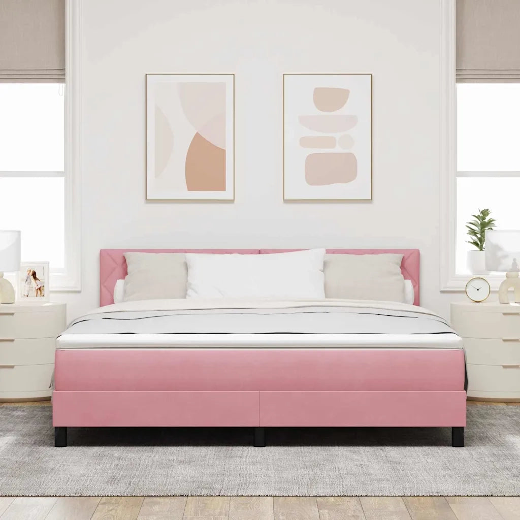 Letto a molle con materasso Rosa 180 x 200 cm Velluto 3339259