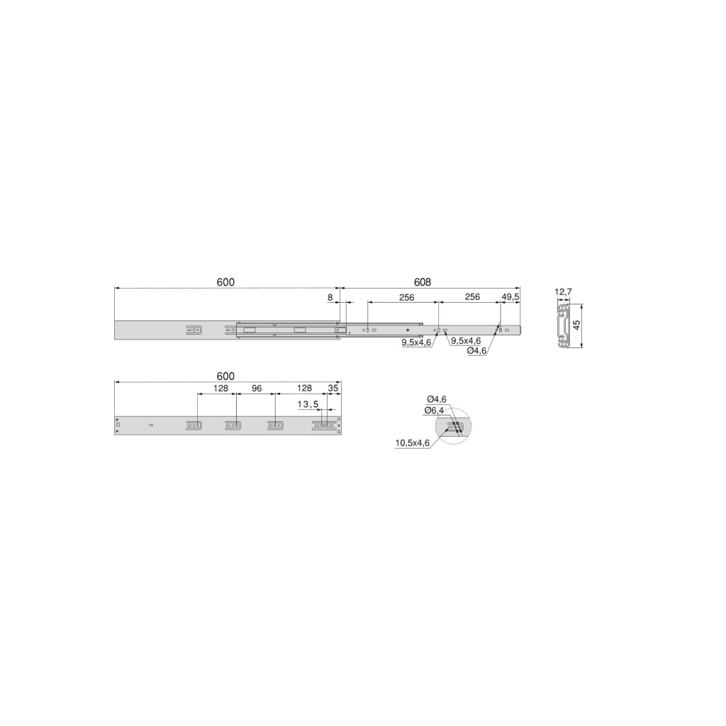Set 10 Guide Cassetto con Chiusura Soft 45x600 mm in Acciaio Emuca Nero