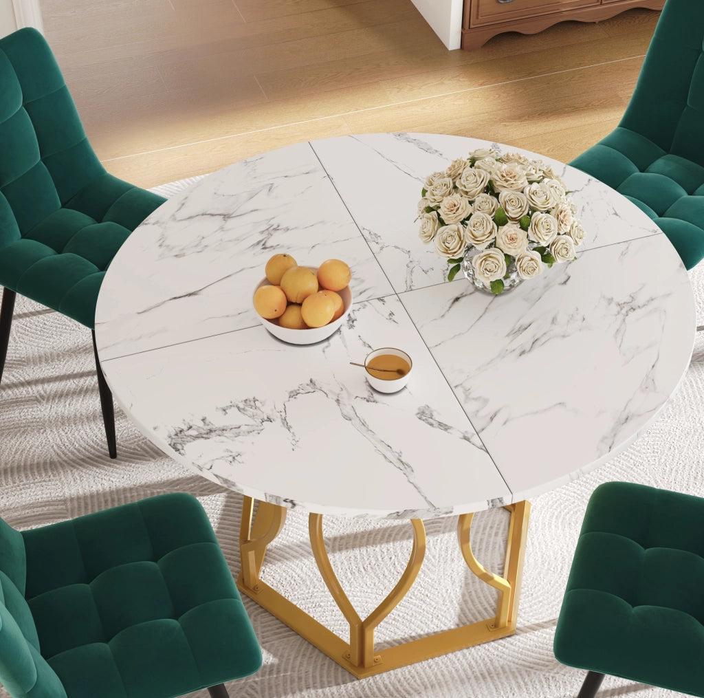 TAVOLO DA PRANZO 100x100x76 cm MDF E METALLO ORO/BIANCO