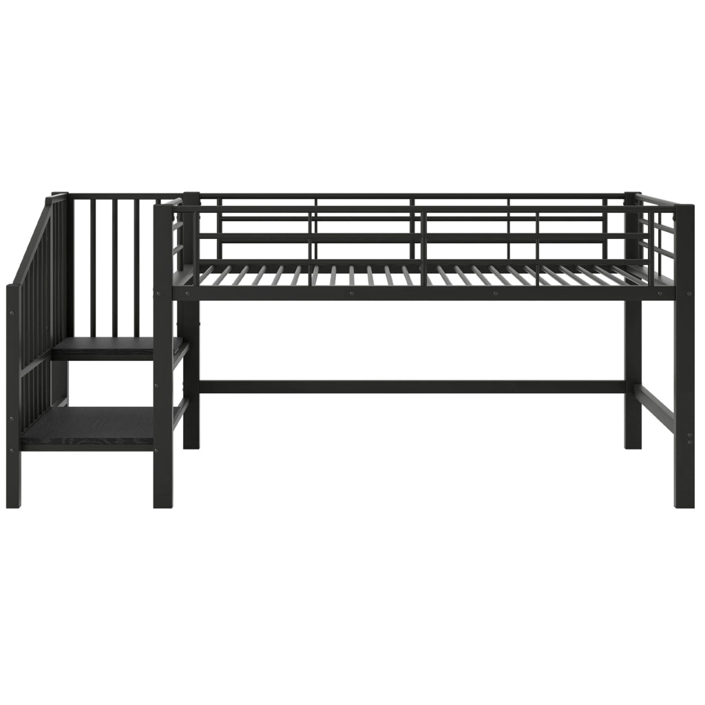 Letto a soppalco basso 90x200 cm con scala contenitore; nero