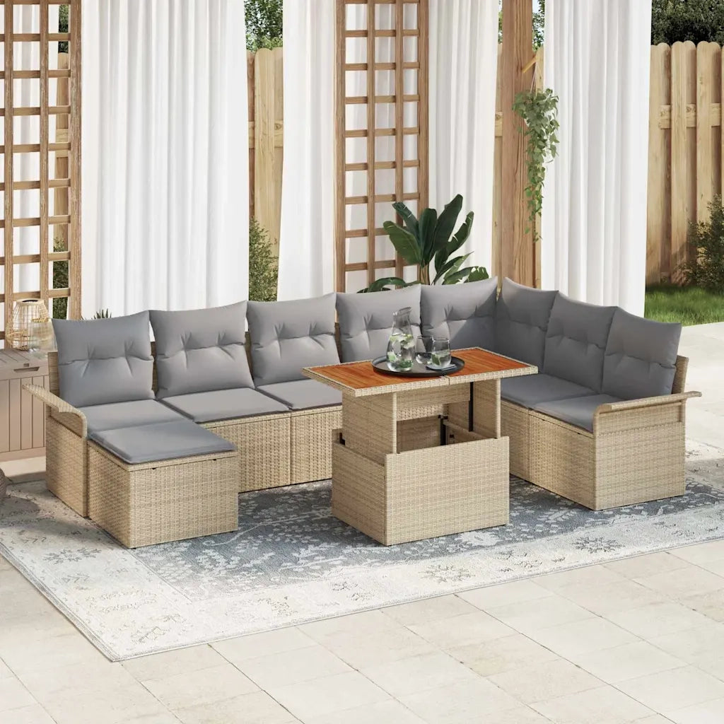 Set Divano da Giardino con cuscino 9 pcs beige e grigio chiaro 3349370