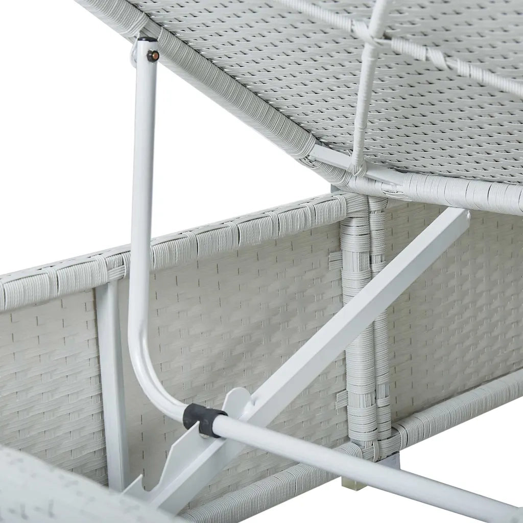 Lettino Prendisole Cuscino e Tavolino da Tè Polyrattan Bianco 46229