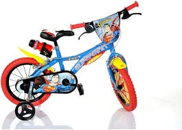 Bicicletta per bambini SUPERMAN 16 Pollici, adatta a bambini tra i 5 e i 7 anni, per altezza tra 105 e 135 cm, con borraccia