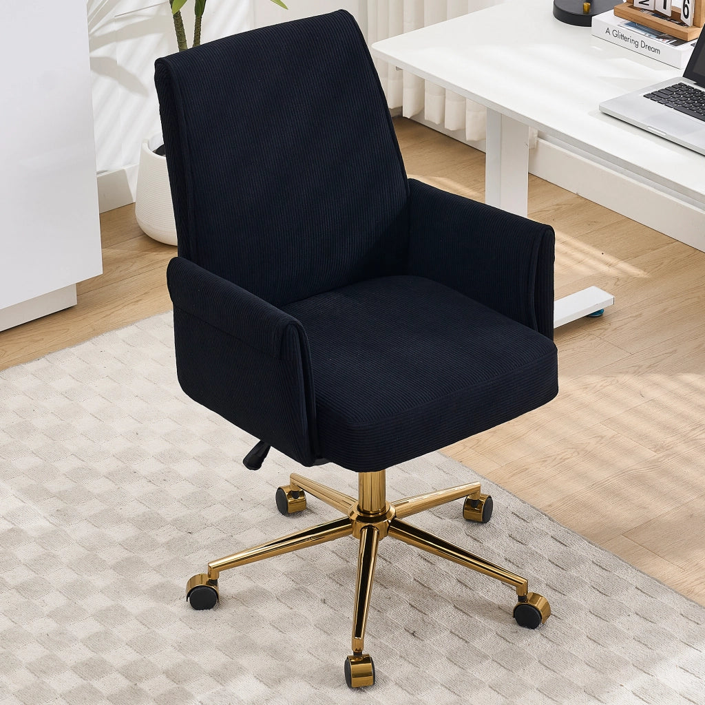 SEDIA Ufficio Ergonomica Girevole Nero Velluto a coste Base Oro