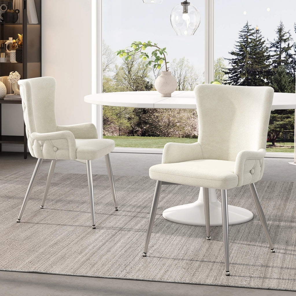 SEDIA da pranzo Set da 6 pezzi in velluto Beige con gambe in metallo argento