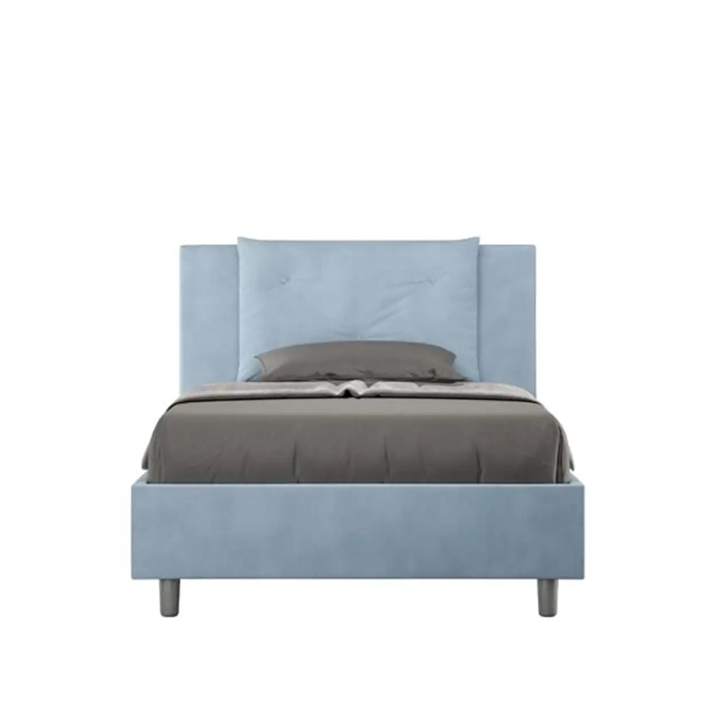 Letto una piazza e mezza con rete imbottito 120x200 microfibra azzurro Appia