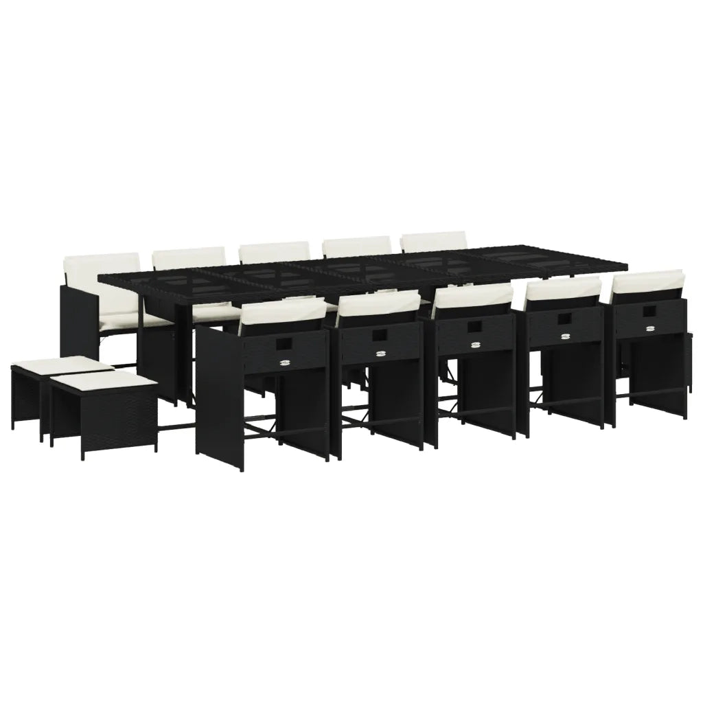 Set da Pranzo da Giardino 15 pz con Cuscini Nero in Polyrattan 3277937