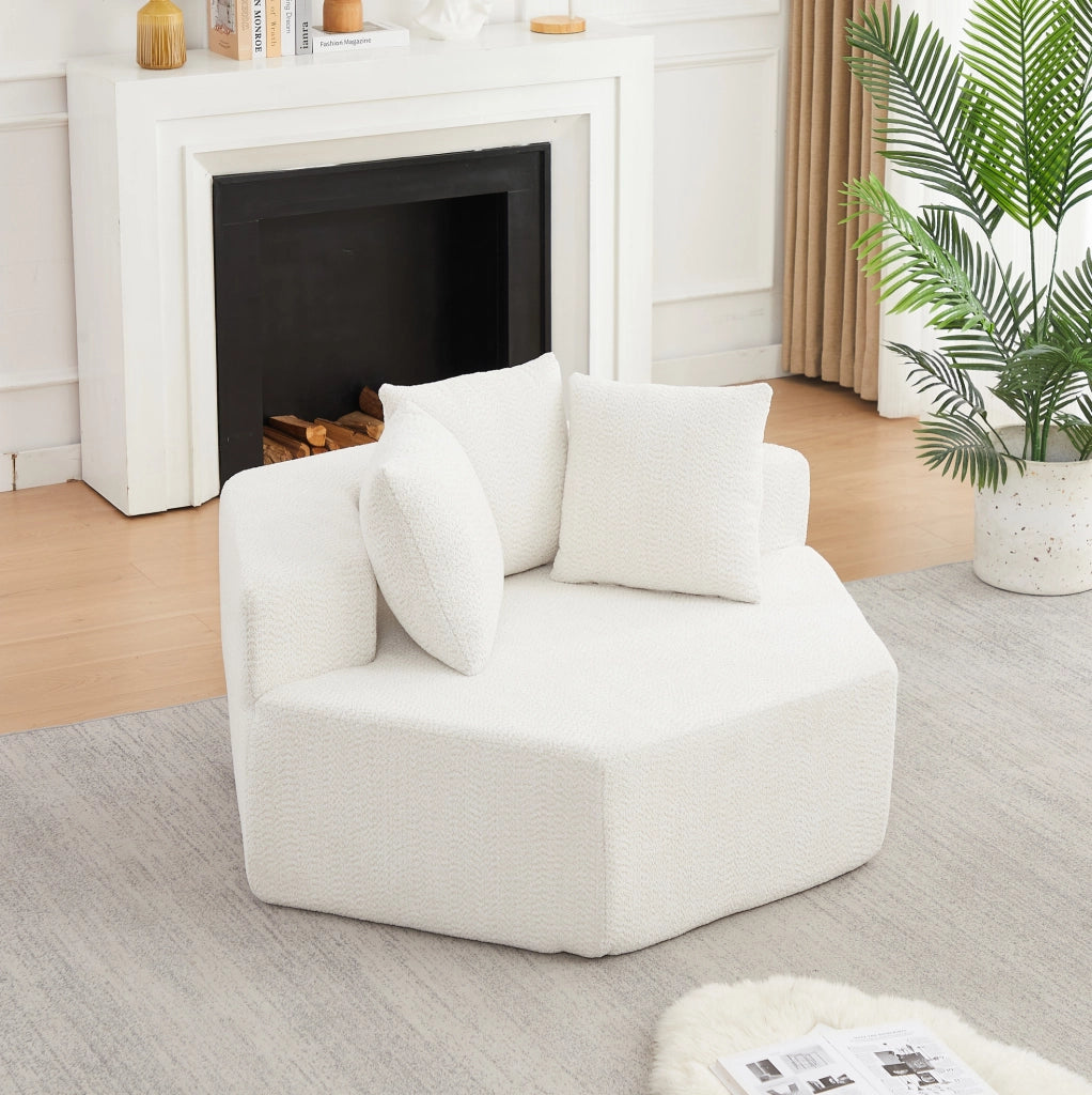 POLTRONA ESAGONALE MODULARE IN CHENILLE BEIGE CON 3 CUSCINI