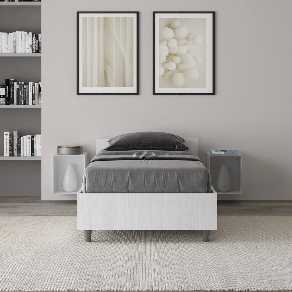 Letto singolo con rete 80x200 bianco frassino Nuamo